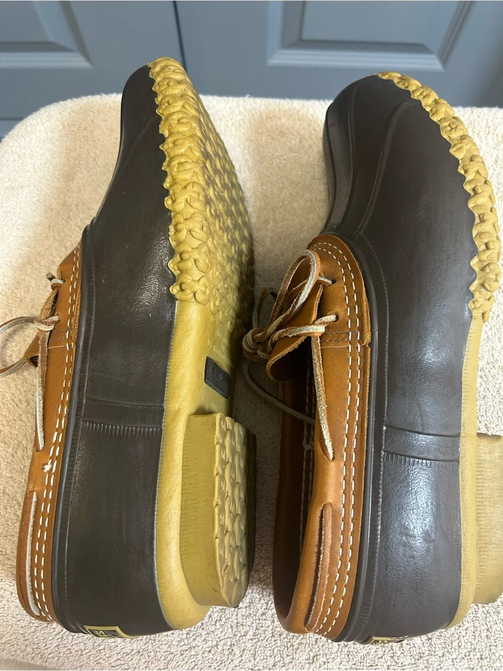 LL BEAN “Bean Boots” men’s brown rubber/leather rain “duck” does. Size 10M EUC